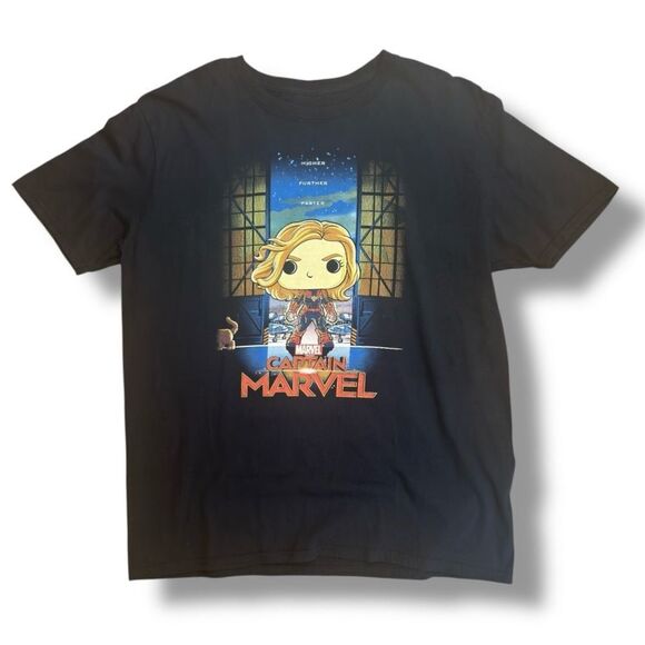 Marvel Black Short Sleeve Tee Funko Pop Design of Captain Marvel Sz L - Picture 2 of 10